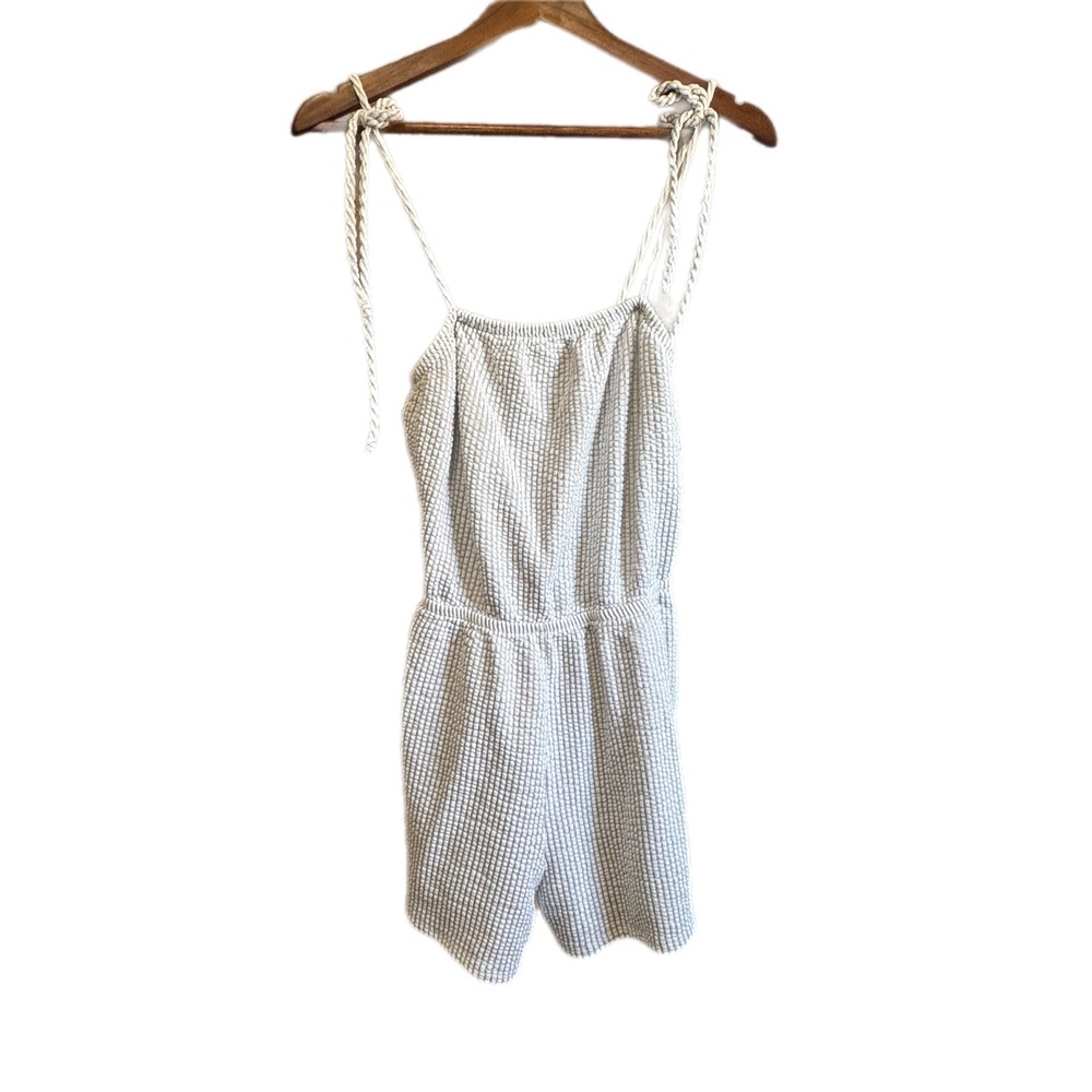 Green‎ Envelope Romper Women Medium Grey White Excellent Waffle Knit Rope Straps